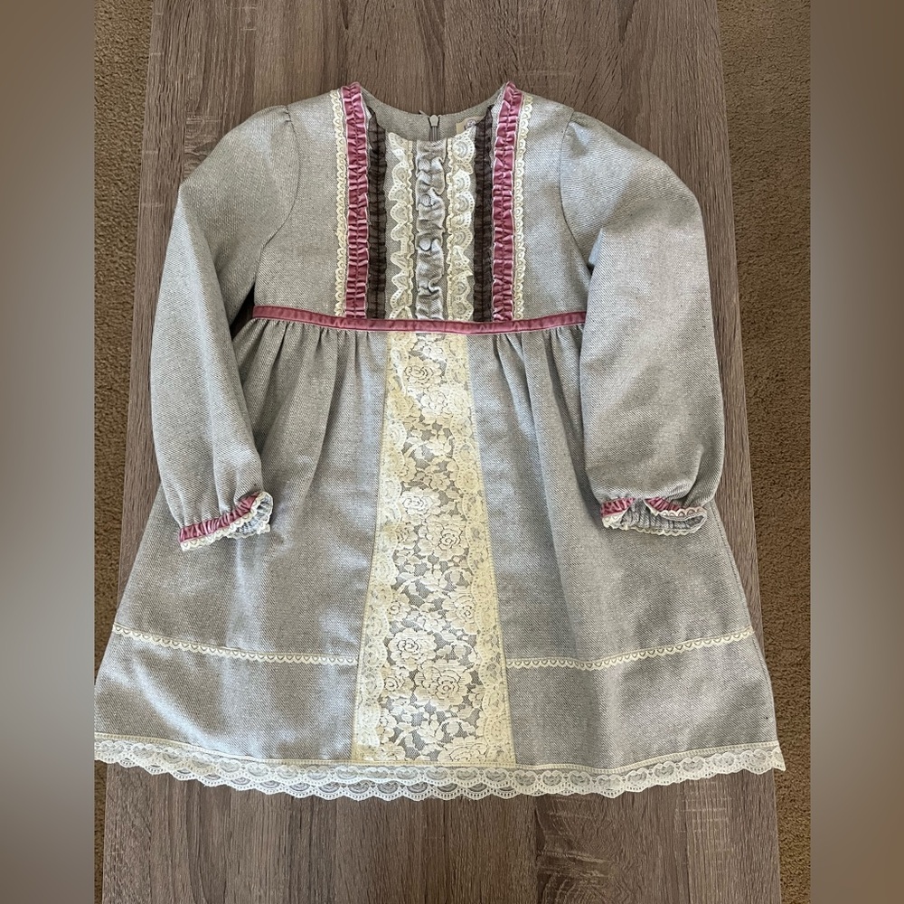 Gray Dress with Lace and Pink Accents